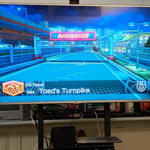 Mario Kart game played on Nintendo Switch connected to TV